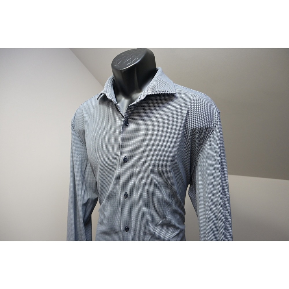 Hugo Boss Dress Shirt Mens Size XL Navy White Slim Fit Performance Stretch